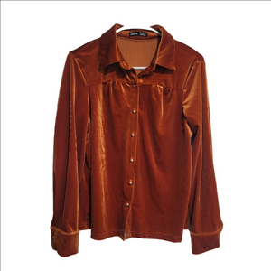 Shein Velvet Rust Orange Button Blouse Top